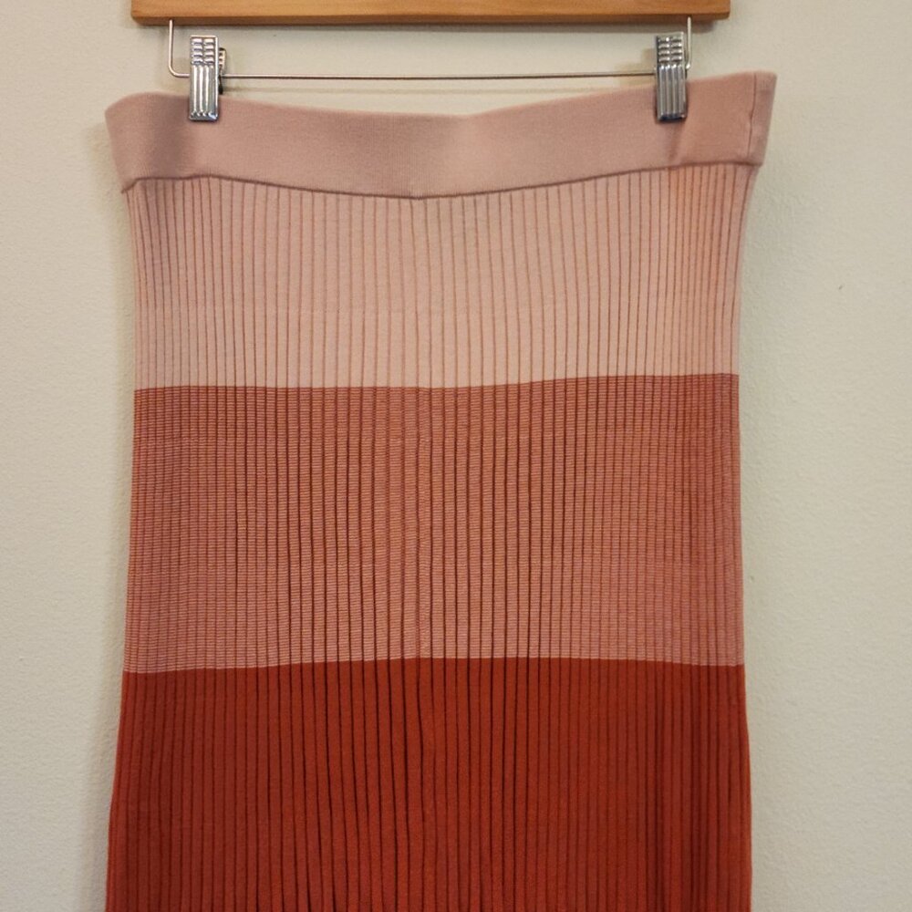 Banana Republic Ombré Pleated Sweater Midi Skirt Pink Women L Classic Casual Fun - Picture 4 of 12